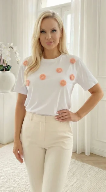 tricou-din-bumbac-cu-flori-3d-piersica