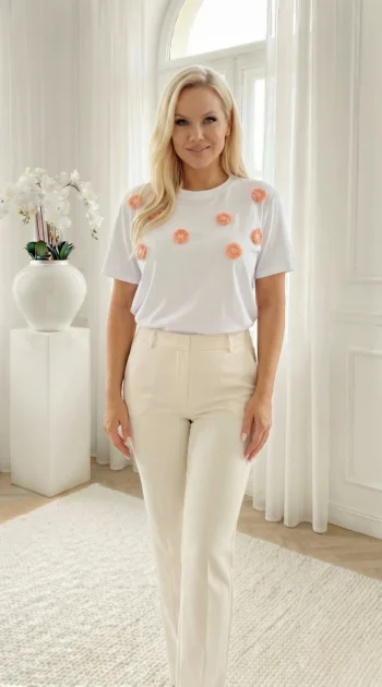 tricou-din-bumbac-cu-flori-3d-piersica