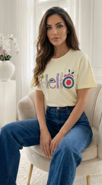 tricou-galben-din-bumbac-cu-imprimeu-in-relief-hello