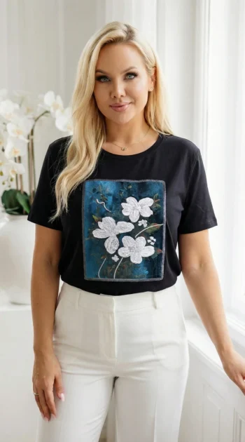 tricou-negru-din-bumbac-cu-print-artistic-in-relief