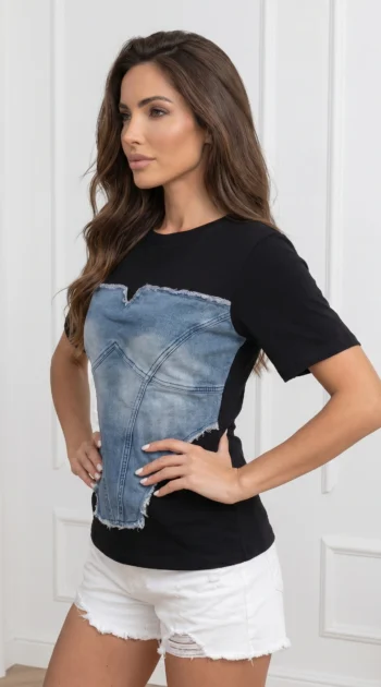 tricou-negru-modern-cu-insertie-din-denim-tip-corset