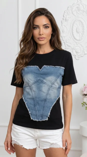 tricou-negru-modern-cu-insertie-din-denim-tip-corset