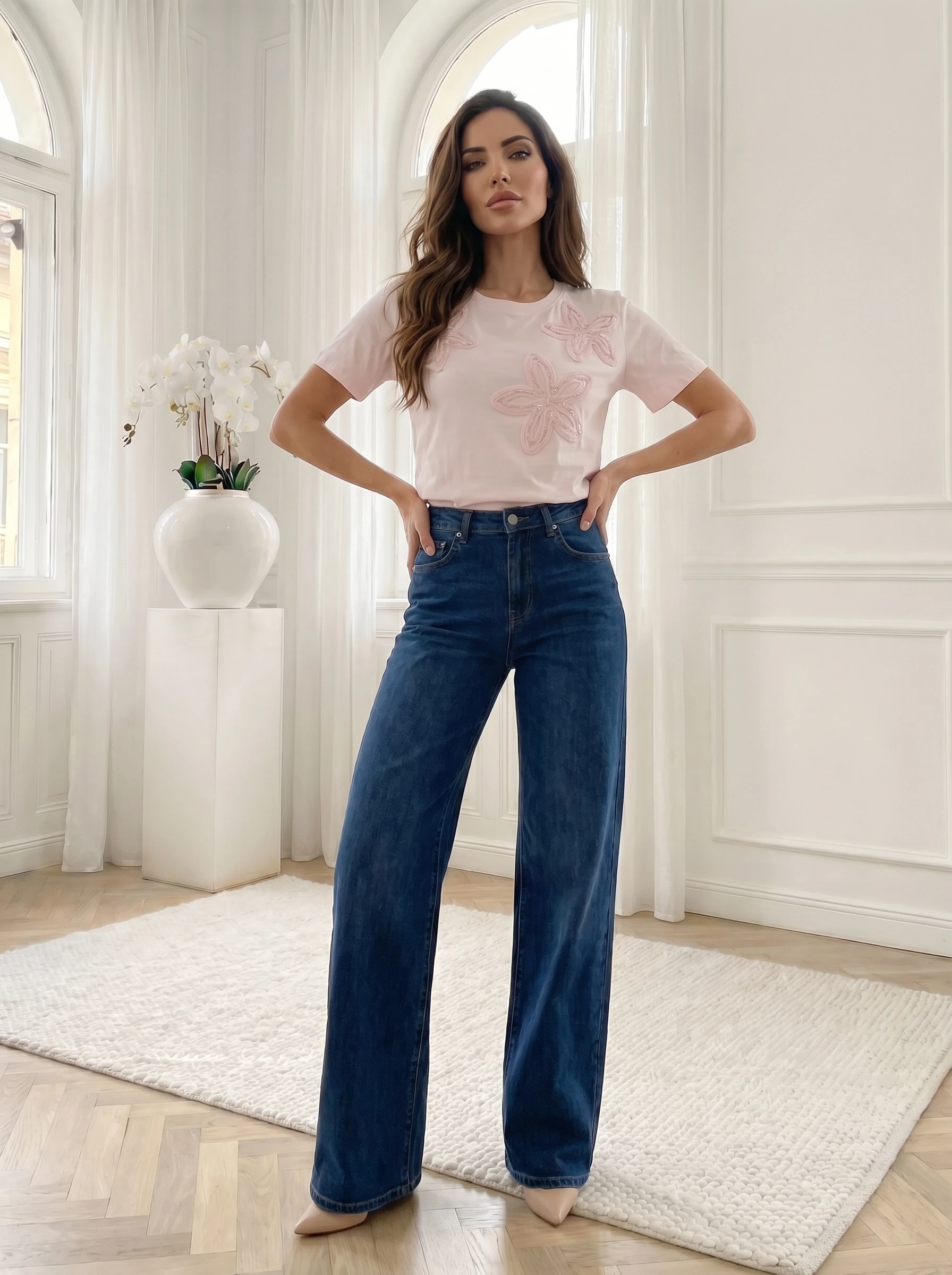 Tricou roz din bumbac cu aplicat... - imagine 3