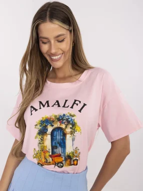 Tricou roz oversize cu imprimeu Amalfi