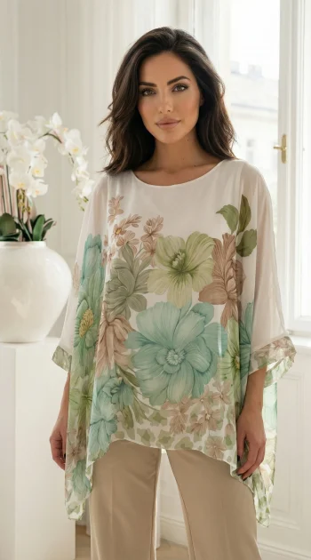 tunica-alba-cu-imprimeu-floral-verde-si-maneci-vaporoase