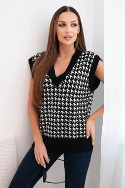 Vesta alb negru cu model houndstooth